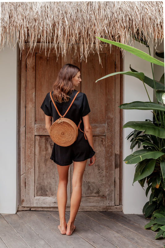 Round Rattan Backpack