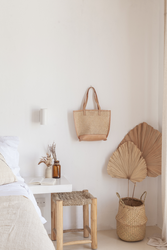 Imperfect Raja Leather and Cane Tote