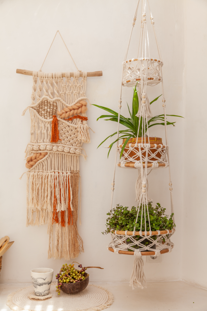 Terra Macraweave Wall Hanging handmade by Village Thrive using natural materials.