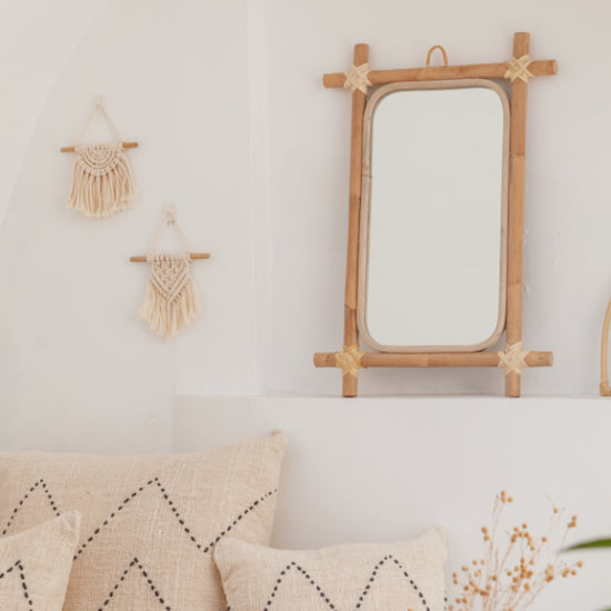 Rectangle Rattan Mirror handmade by Village Thrive using natural materials.
