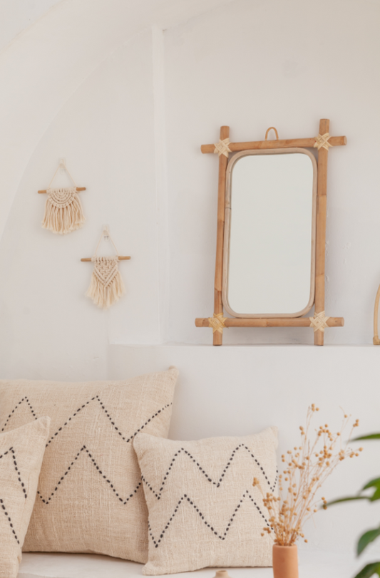 Rectangle Rattan Mirror handmade by Village Thrive using natural materials.
