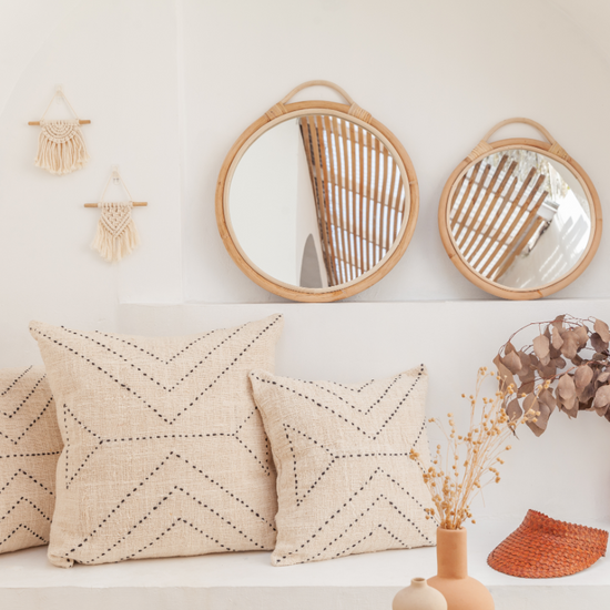 Kaia Hand Stitched Cotton Throw Pillow handmade by Village Thrive using natural materials.