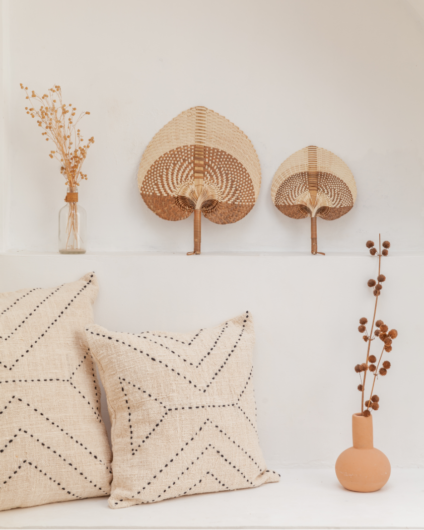 Ombre Woven Paradisio Fan handmade by Village Thrive using natural materials.