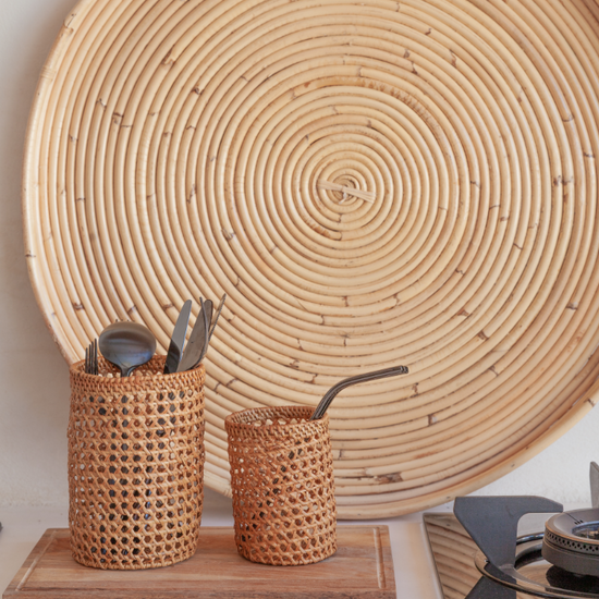 Bamboo Round Tray handmade by Village Thrive using natural materials.