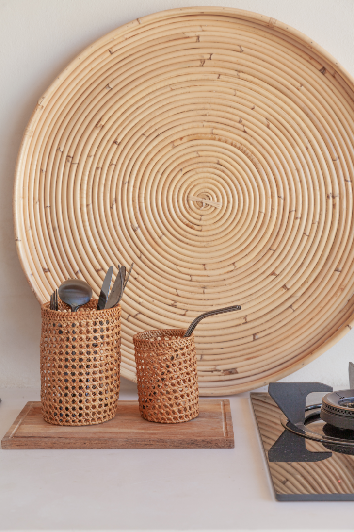 Bamboo Round Tray handmade by Village Thrive using natural materials.