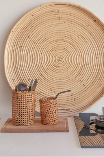 Bamboo Round Tray handmade by Village Thrive using natural materials.