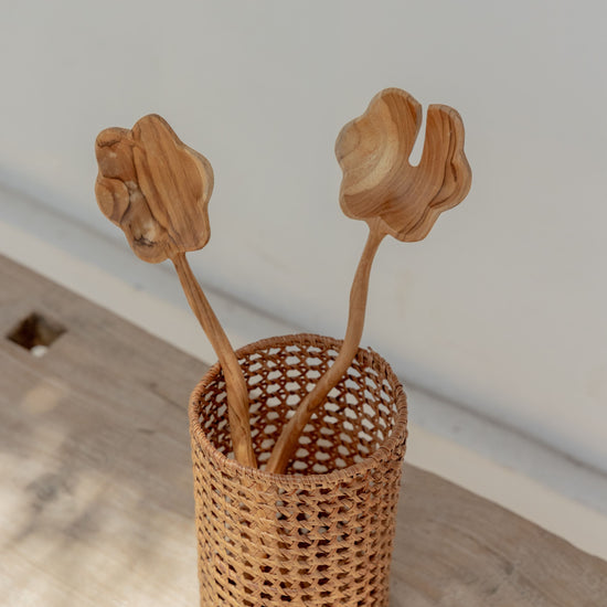 Rattan Utensil Holder handmade by Village Thrive using natural materials.