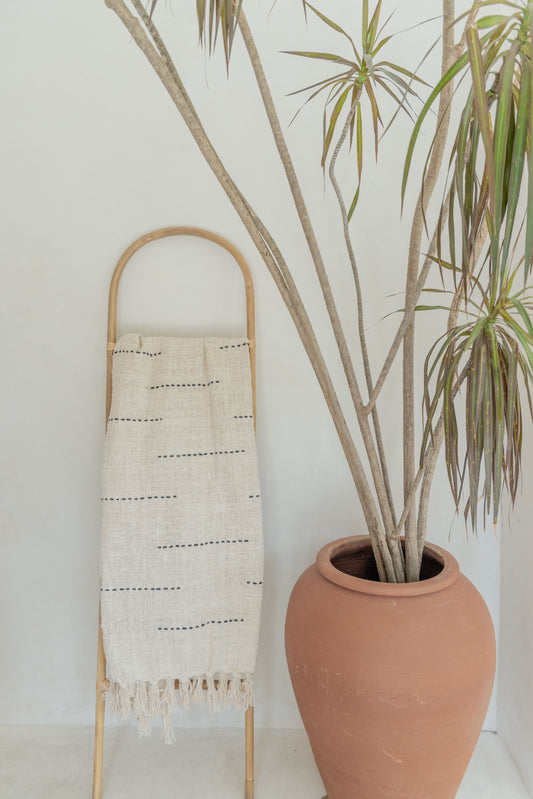 Hand Loomed Blanket Natural with Lines Motif