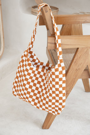 Checkered Crochet Shoulder Bag