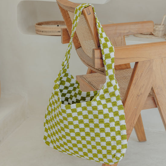 Checkered Crochet Shoulder Bag handmade by Village Thrive using natural materials.