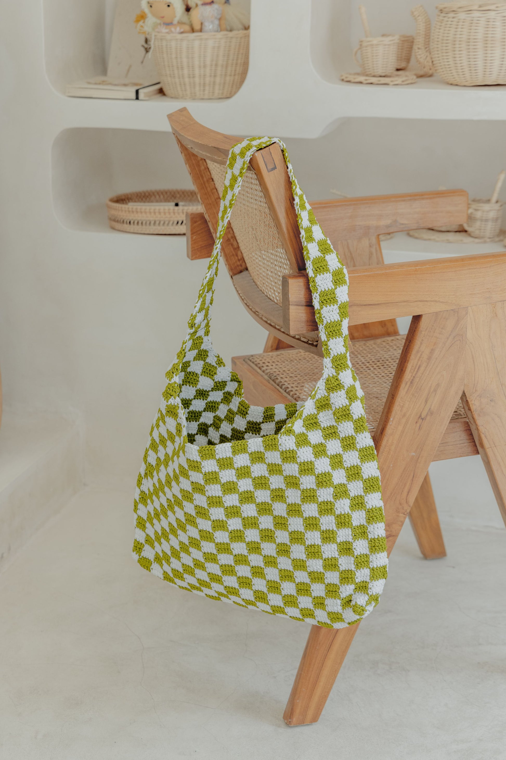 Checkered Crochet Shoulder Bag handmade by Village Thrive using natural materials.
