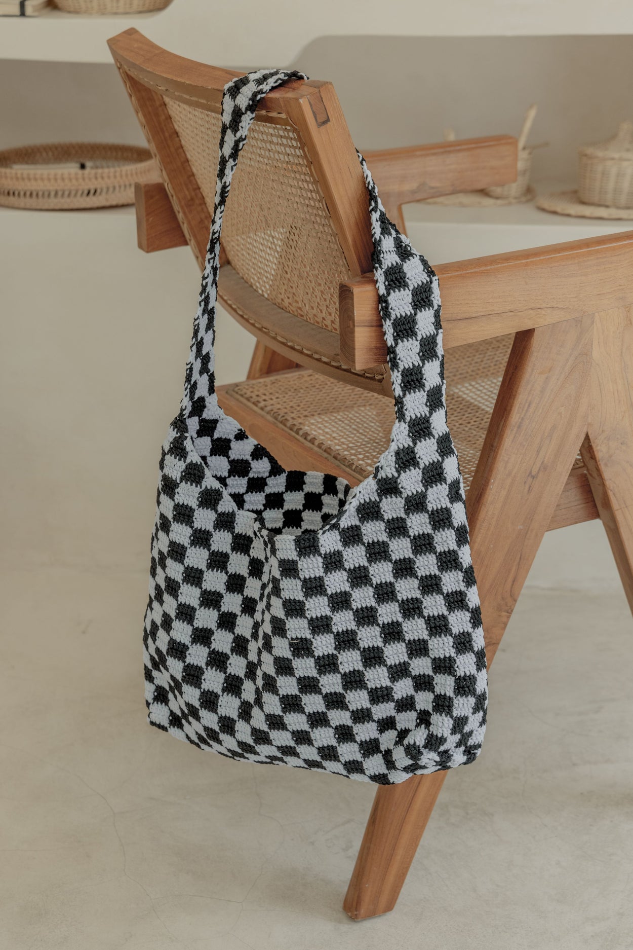 checkered tote bag