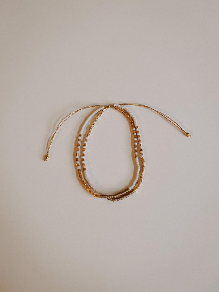 Gold Beaded Necklace and Bracelet Set