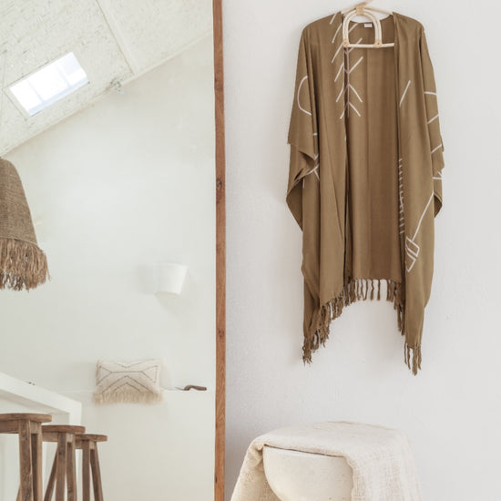 Abstract Kimono handmade by Village Thrive using natural materials.